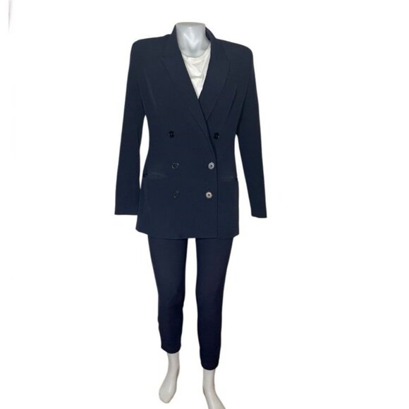 EXPRESS Blue Pantsuit Dark Navy Pants Double Breasted Blazer Jacket Size Small - Picture 1 of 12